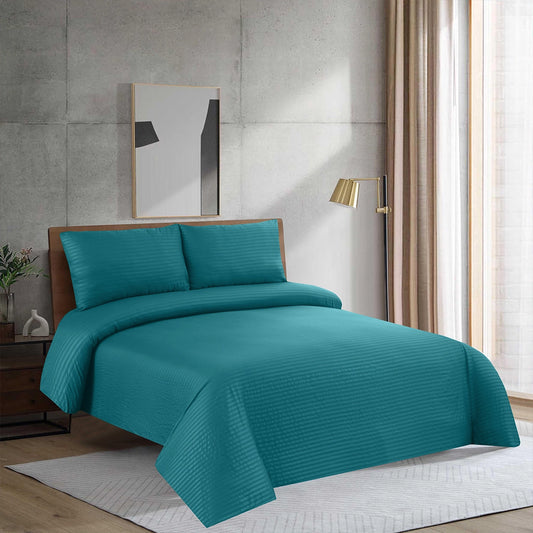 3/6 Piece - Teal Blue Satin Stripe Set - 3398