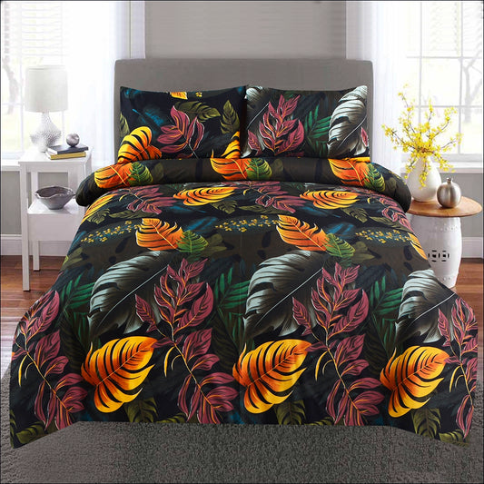 3/6 Piece - Black & Orange Tropical Leaf Set - 3394
