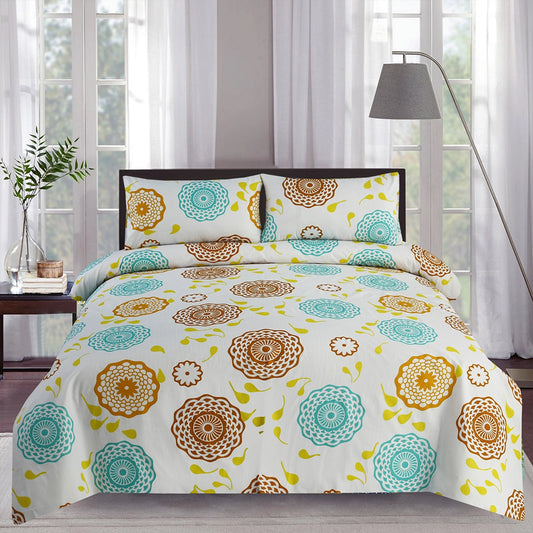 3/6 Piece - Teal & Mustard Round Flower  Set - 3365