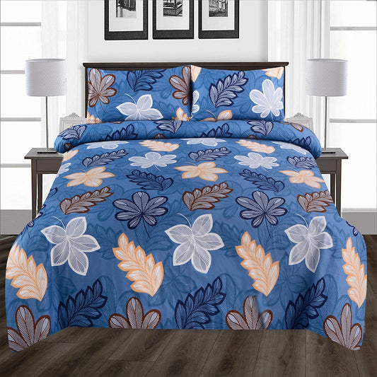 3/6 Piece - Sky Blue & Peach Leaf Print Set - 3389