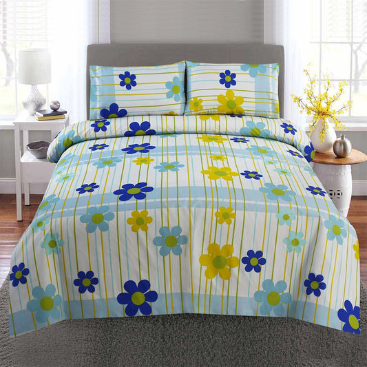 3/6 Piece - Sky Blue Daisy & Citron Stripe Set - 3356