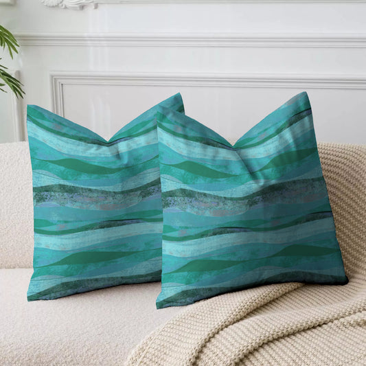 Teal Waved Printed Cushion Cover