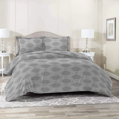 3 Piece - Grey Eyelet Printed Bed Sheet Set - 3155