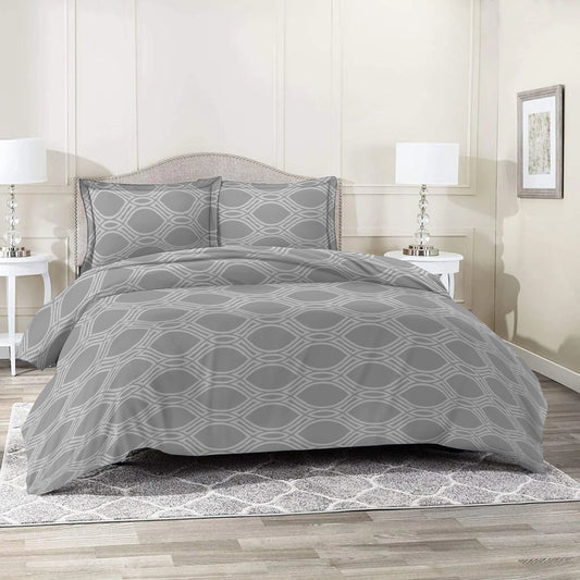 3 Piece - Grey Eyelet Printed Bed Sheet Set - 3155