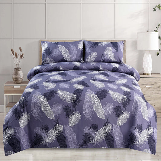 3/6 Piece - Lavender White Feather Print Set - 3386
