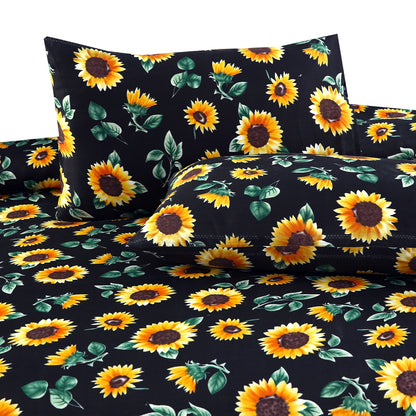 6 Piece - Cheerful Sunflower Patterned Duvet Cover Set