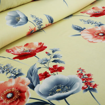6 Piece - Red, Blue, and Yellow Floral Printed Duvet Cover Set