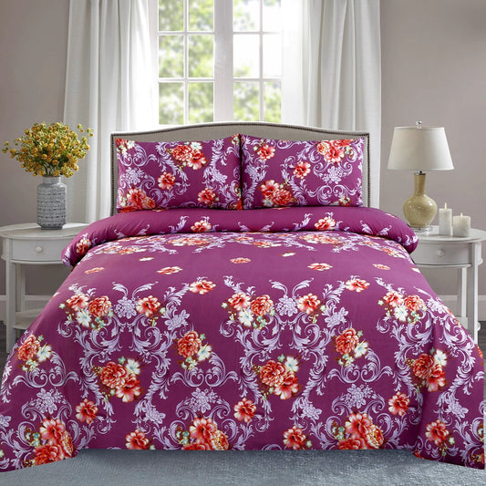 3 Piece - Regal Ruby and Amethyst Floral Printed Bedding Set - 3141