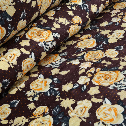 3 Piece - Brown and Gold Floral Printed Bed Sheet Set - 3136