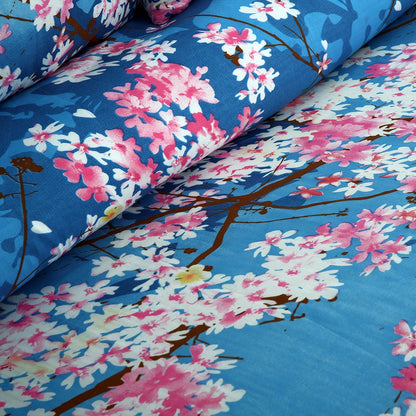 6 Piece - Dark Blue and Pink Floral Printed Duvet Cover Set