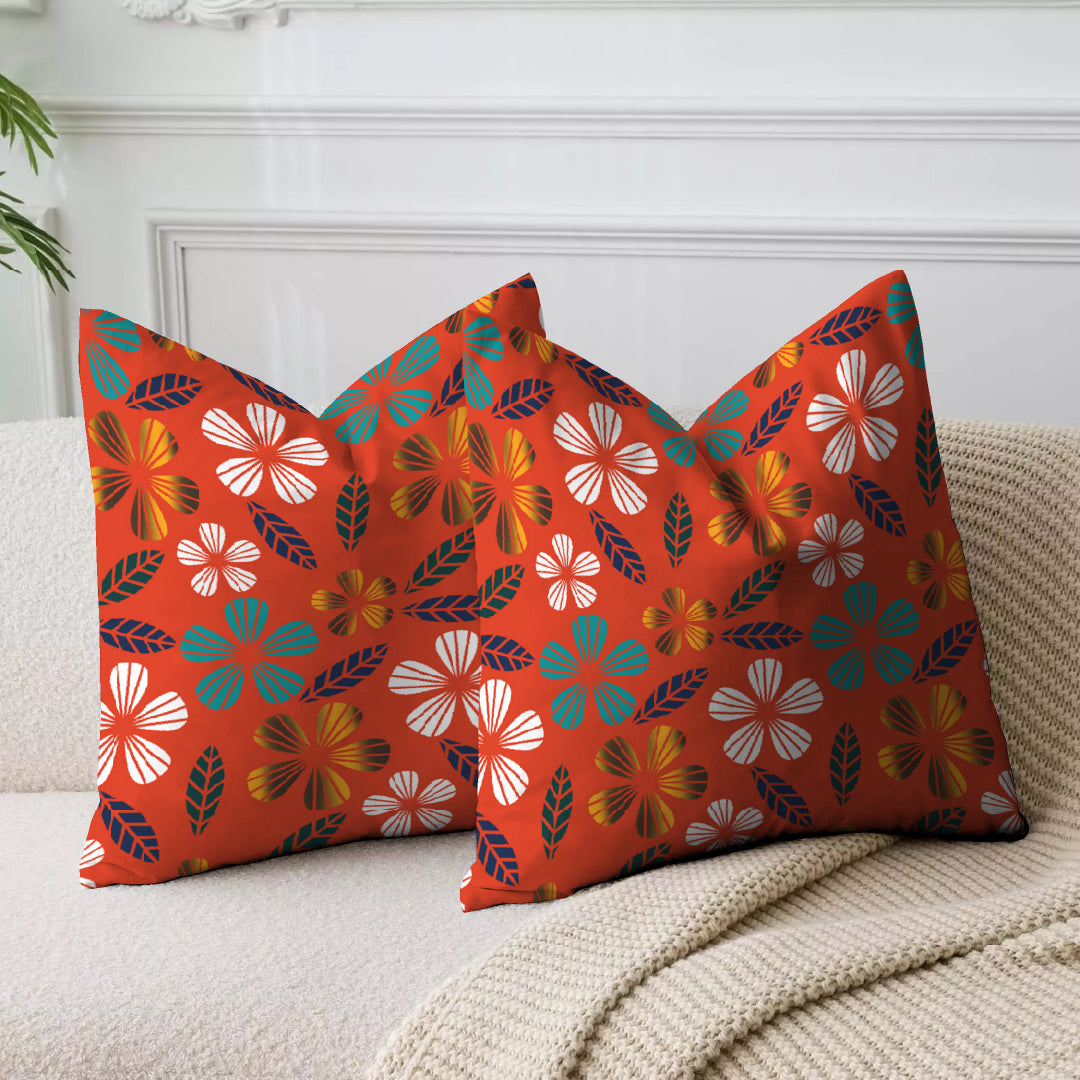 Vermilion Flowered Printed Cushion Cover