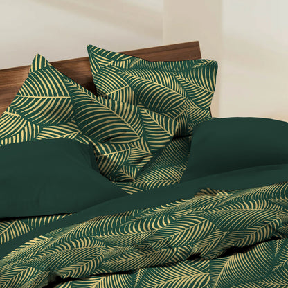 6 Piece - Dark Green Leaf Printed - Comforter Set