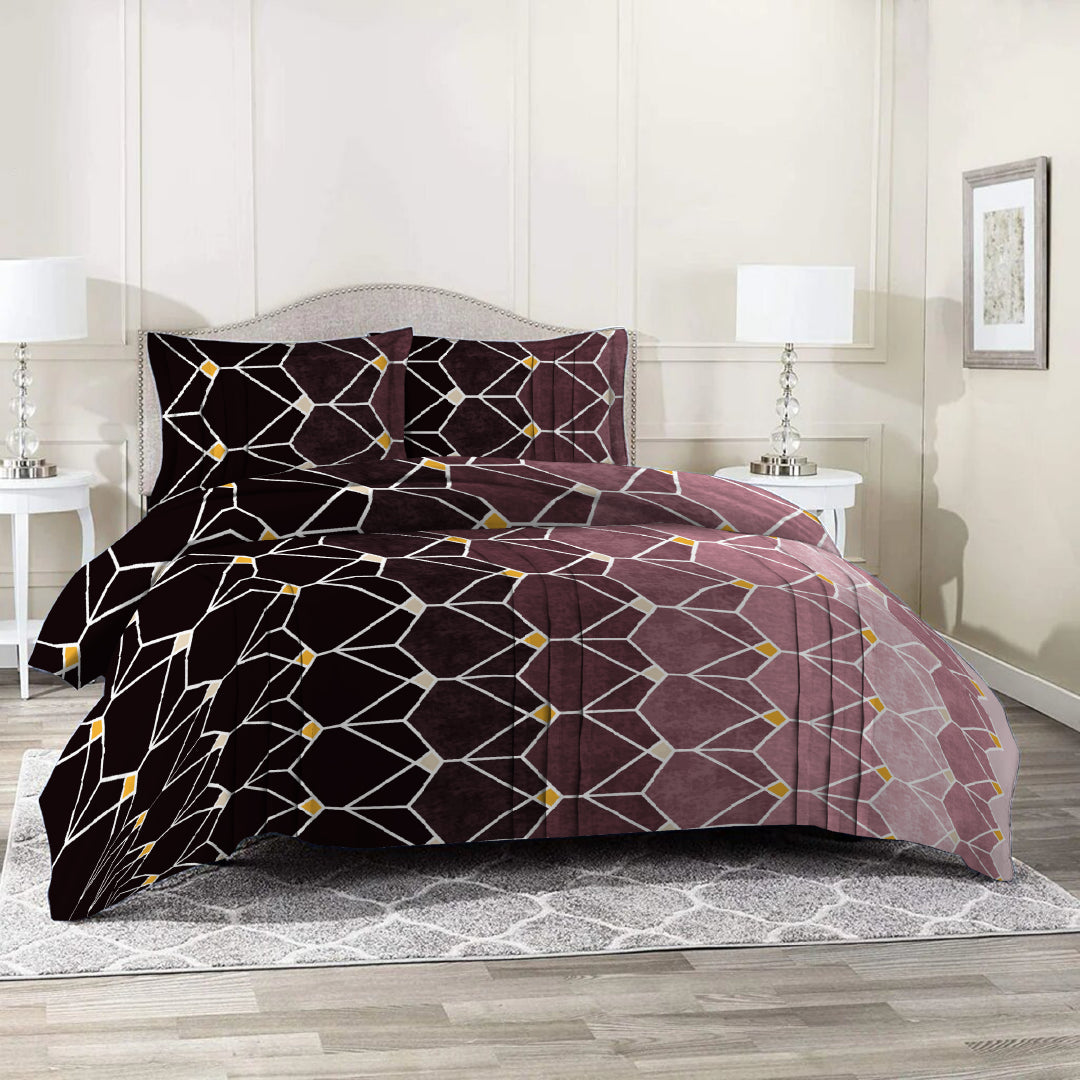 3 Piece - Purple Gradient Geometric Checked Bed Sheet - 3028