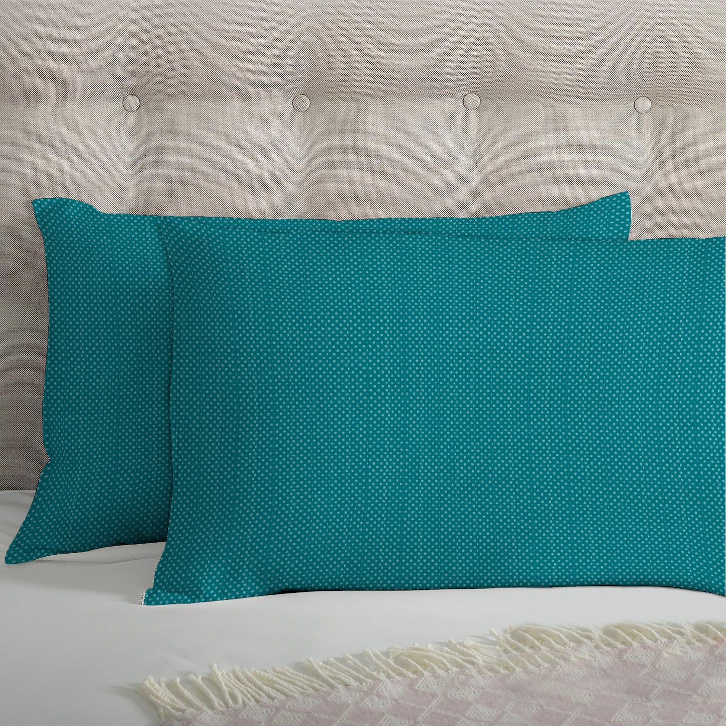 3 Piece - Teal Dots Printed Bed Sheet Set - 3027