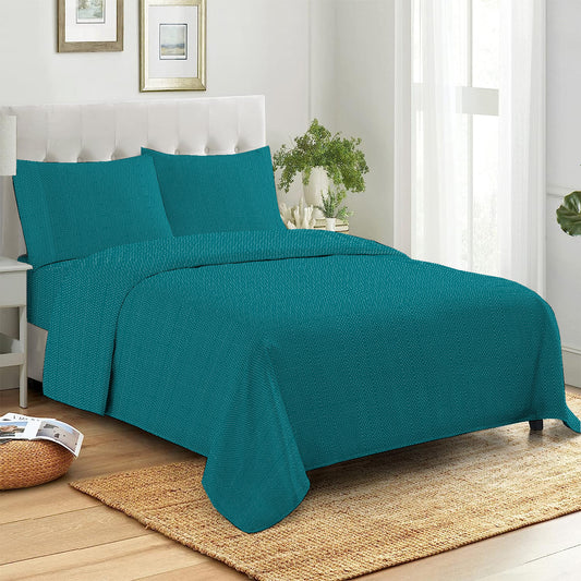 3 Piece - Teal Dots Printed Bed Sheet Set - 3027