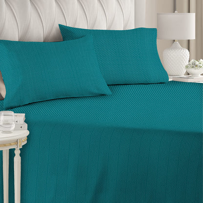 3 Piece - Teal Dots Printed Bed Sheet Set - 3027