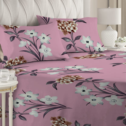 6 Piece - Flower Printed Light Mauve Duvet Cover Set