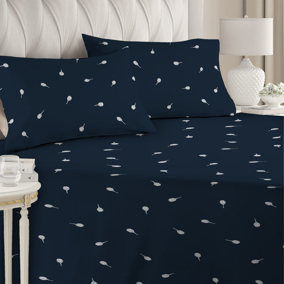 6 Piece - Blue Racket Printed Duvet Cover Set