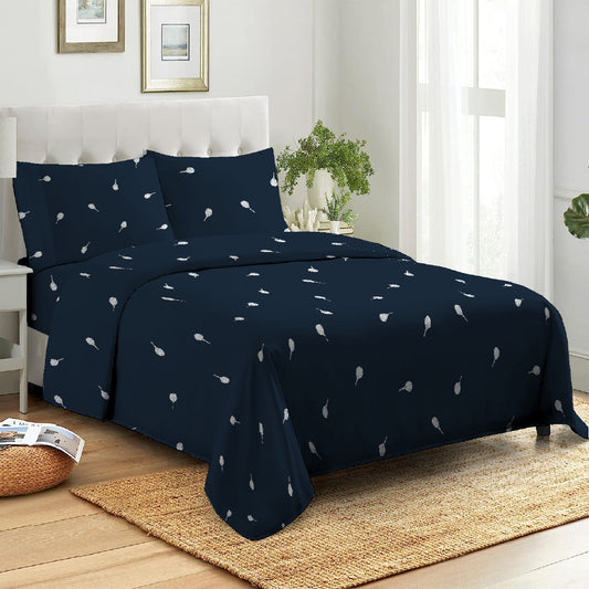 3 Piece - Blue Racket Printed Bed Sheet Set - 3002