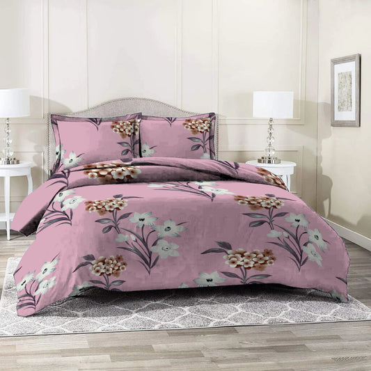 6 Piece - Flower Printed Light Mauve Duvet Cover Set