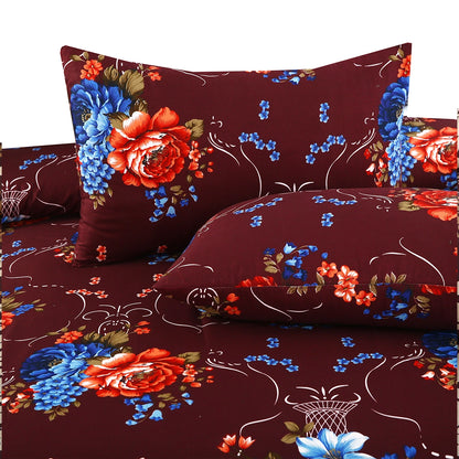 6 Piece - Maroon, Red, and Blue Floral Printed Duvet Cover Set