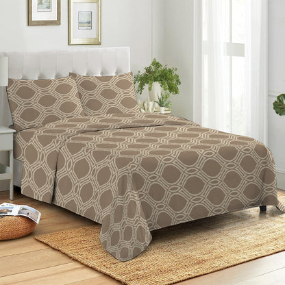 3 Piece - Brown Eyelet Printed Bed Sheet Set - 3156