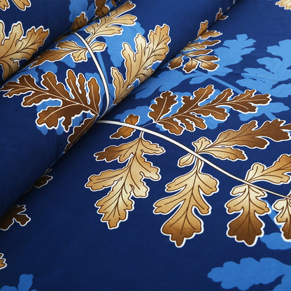 3/6 Piece - Royal Blue & Golden Leaf Print Set - 3388