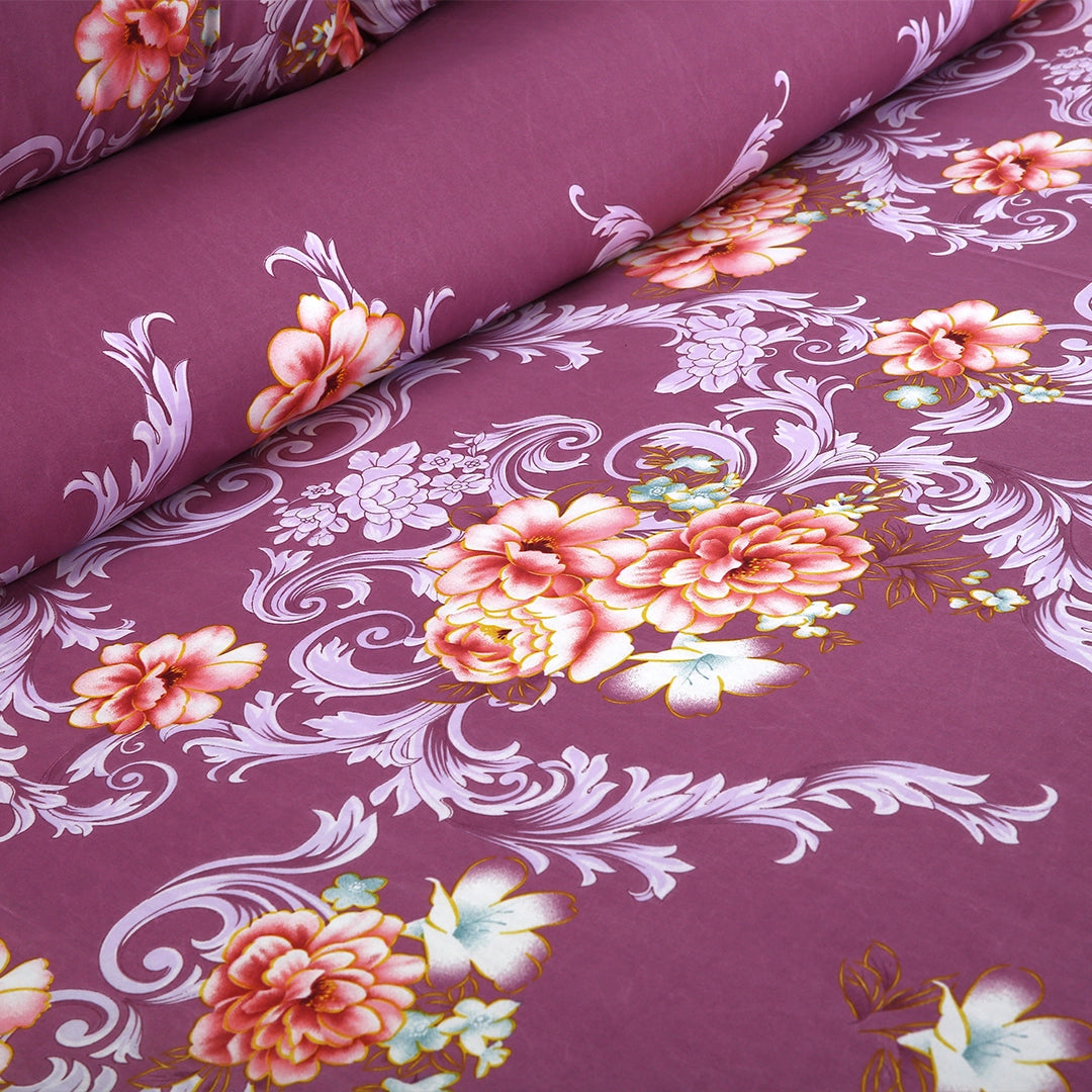6 Piece - Regal Ruby and Amethyst Floral Printed Duvet Cover Set