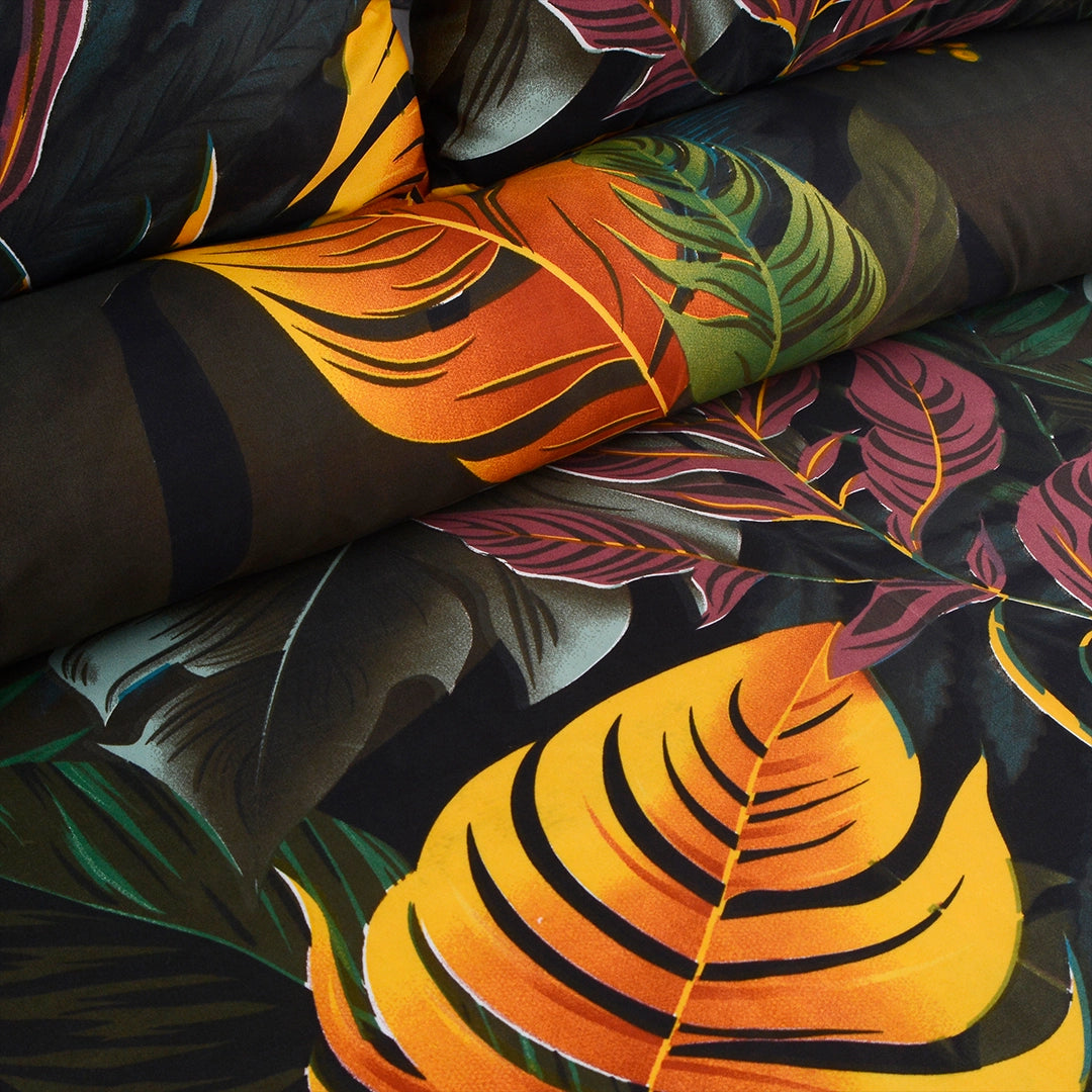 3/6 Piece - Black & Orange Tropical Leaf Set - 3394