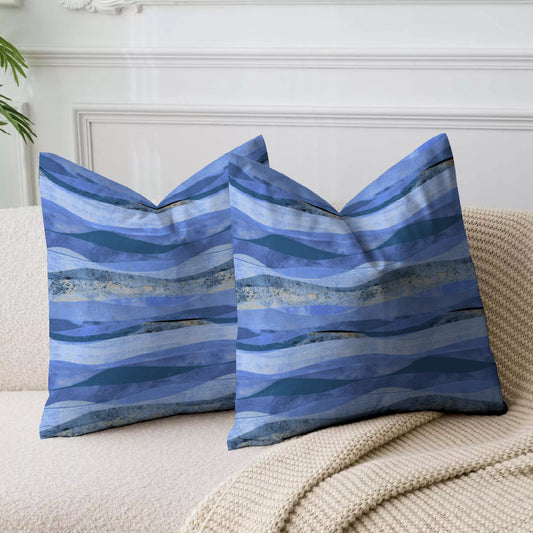 Blue Waved Printed Cushion Cover