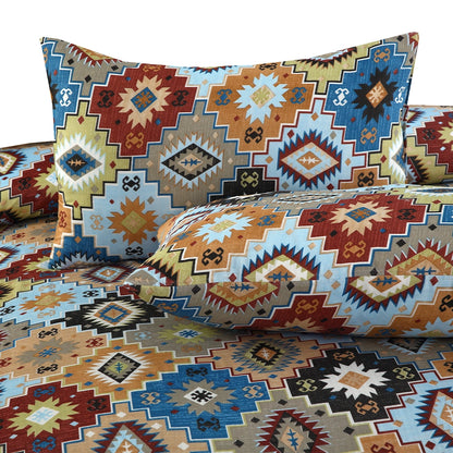 3 Piece - Geometric Diamond Patterned Printed Bed Sheet Set - 3126