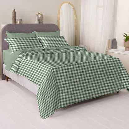 6 Piece - Green Checkered Printed - Comforter Set