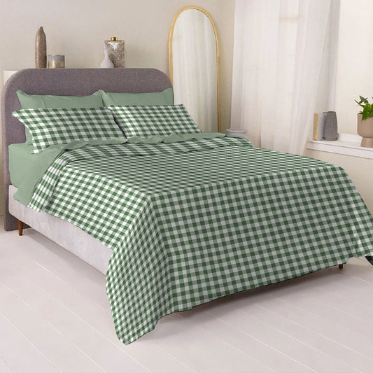 6 Piece - Green Checkered Printed - Comforter Set