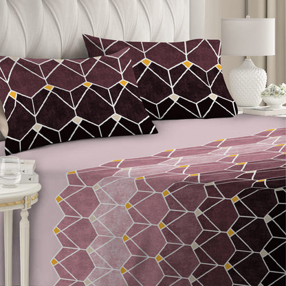 6 Piece - Purple Gradient Geometric Checked Duvet Cover Set