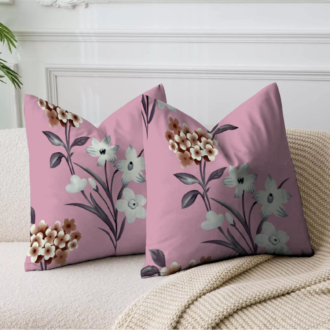 Light Mauve Flower Printed Cushion Cover