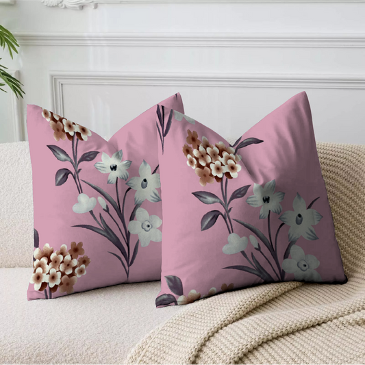 Light Mauve Flower Printed Cushion Cover