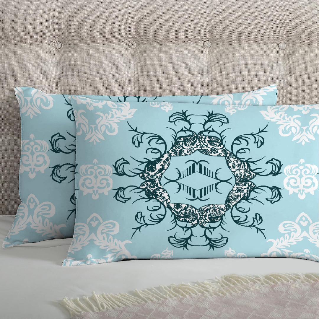 6 Piece - Motive Printed Pale Blue Duvet Cover Set