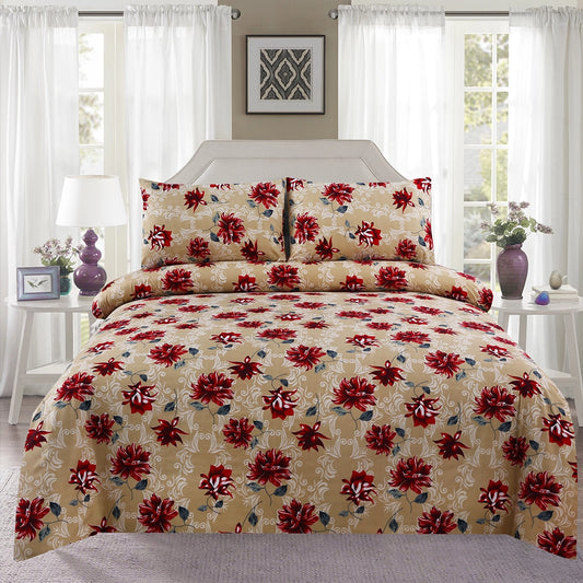 3/6 Piece - Tan & Red Floral Set - 3250