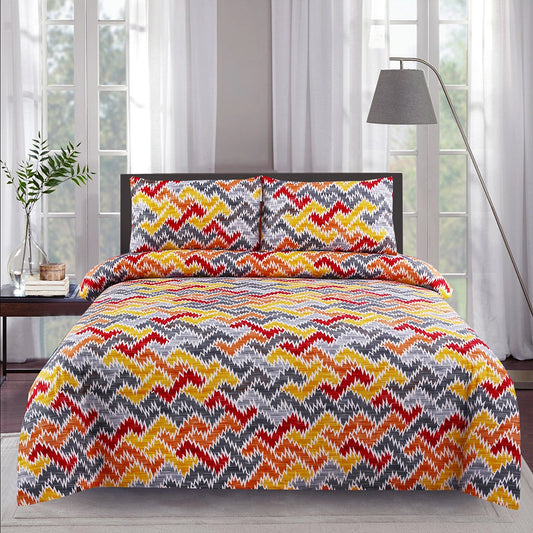 6 Piece - Multi Color Chevron Printed Duvet Cover Set