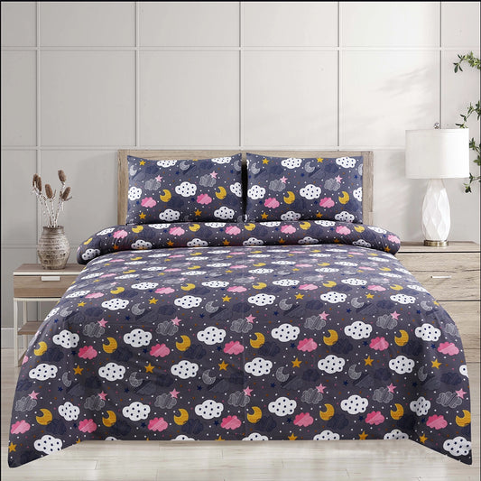 6 Piece - Grey Night Sky Printed Duvet Cover Set