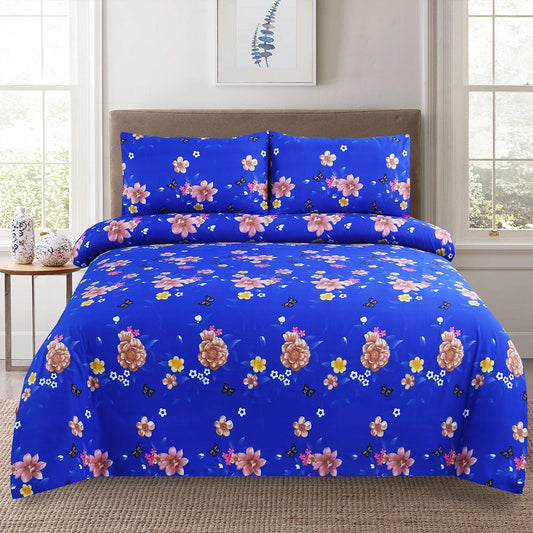 6 Piece - Blue & Brown Floral Printed Duvet Cover Set