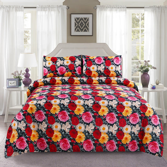 6 Piece - Multi Color Floral Bunch Printed Duvet Cover Set