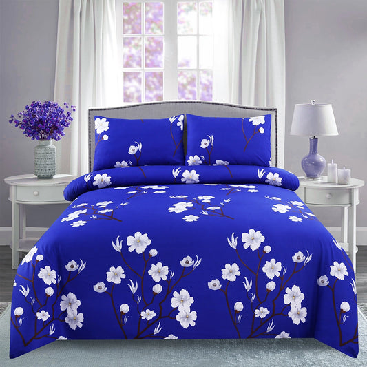 6 Piece - Royal Blue Floral Printed Duvet Cover Set