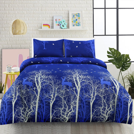 6 Piece - Blue Forest Deer Printed Duvet Cover Set