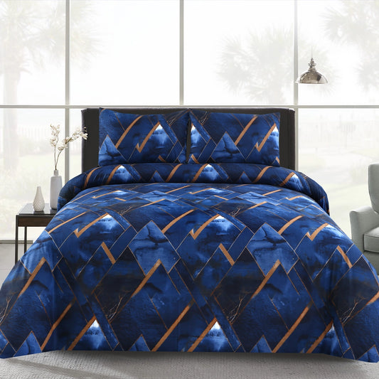 6 Piece - Blue Marble Geometric Printed Duvet Cover Set