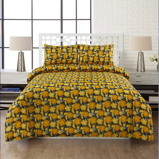 6 Piece - Golden Floral Bunch Printed Duvet Cover Set