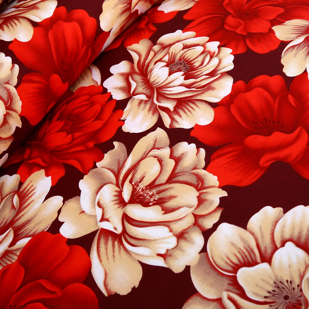 3/6 Piece - Bold Red and White Floral Set - 3278