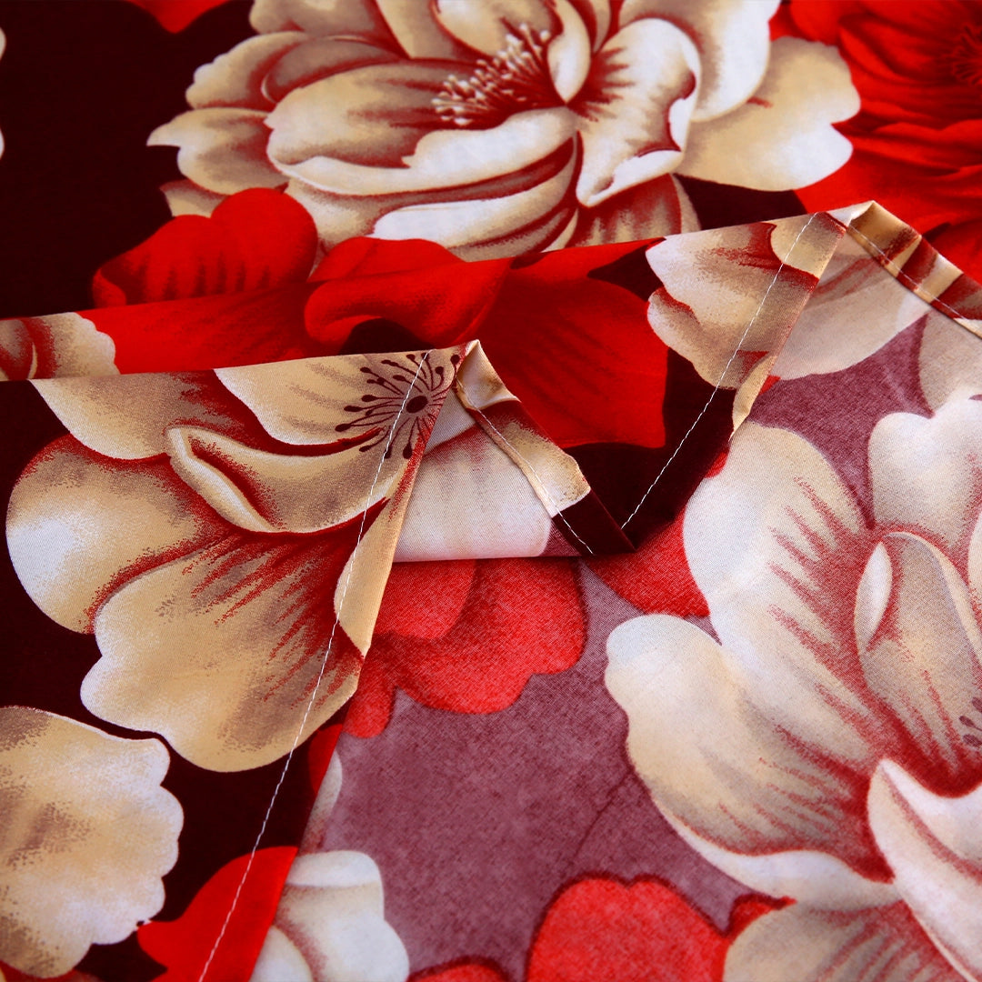 3/6 Piece - Bold Red and White Floral Set - 3278