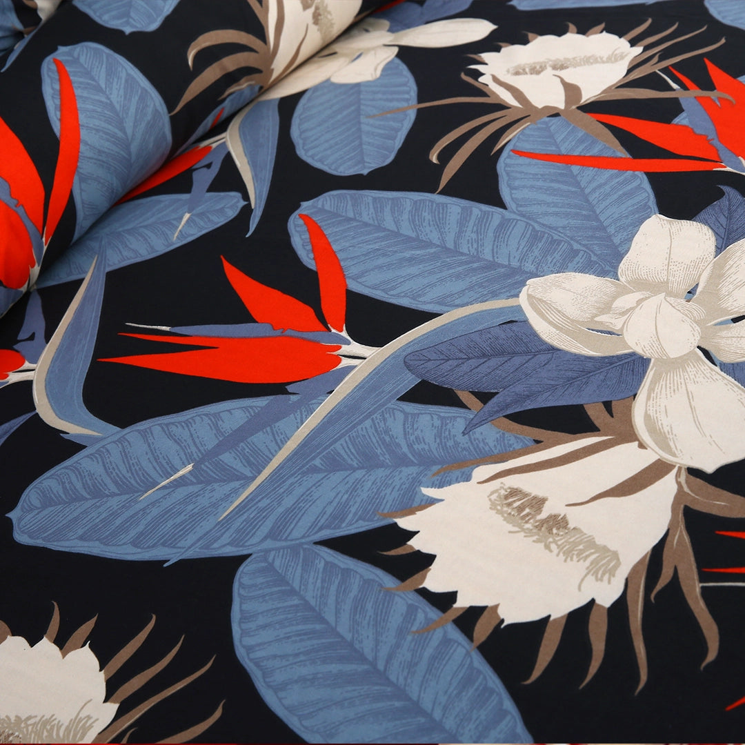 3/6 Piece - Black and Blue Tropical Floral Set - 3279