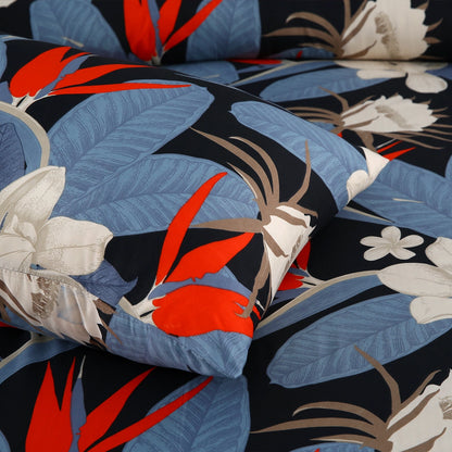 3/6 Piece - Black and Blue Tropical Floral Set - 3279